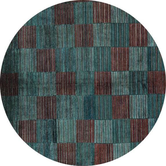 Ahgly Company Indoor Round Checkered Light Blue Modern Area Rugs, 8' Round