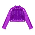 thumbnail image 3 of Kaerm Kids Girls Sparkle Dance Crop Tops Long Sleeve Athletic Sports Gymnastics Fitness T-Shirt Purple 8, 3 of 6