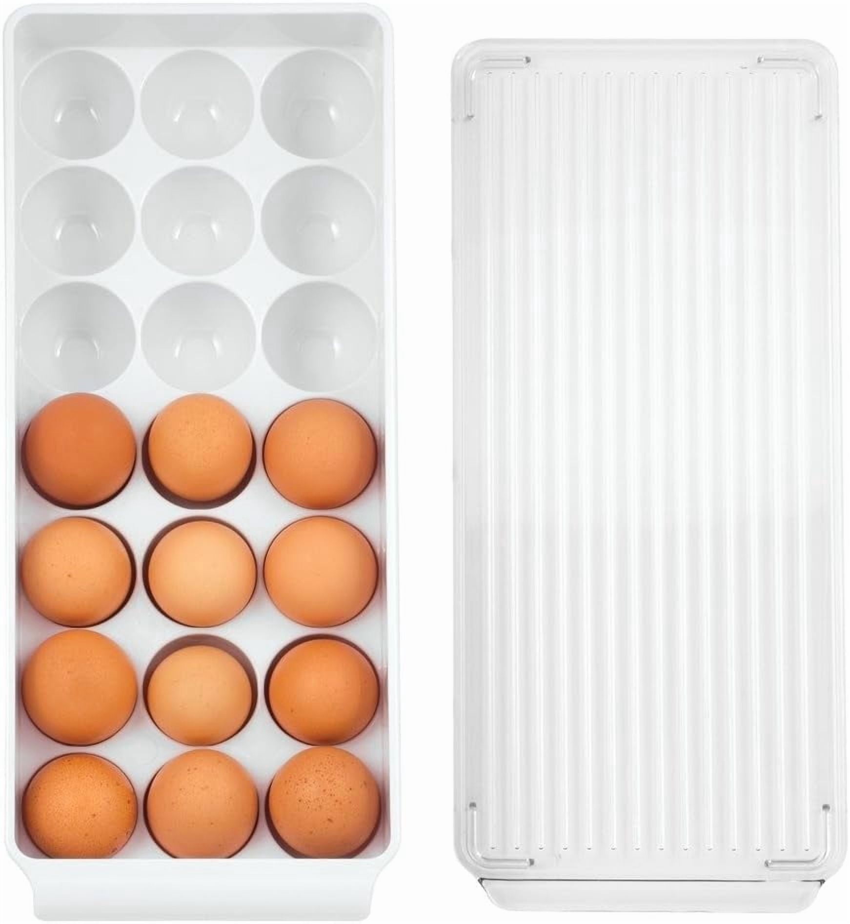 CAILDANL Plastic Egg Holder Fridge Organizer with Front Handle – 14.57" x 6.25" x 3", Clear