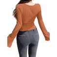 thumbnail image 4 of Women'S Long Sleeve Tops, Scoop Neck Ribbed Knit Shirt Slim Fit Pullover Sweater Casual Basic Thermal Shirt Dark Brown L, 4 of 9