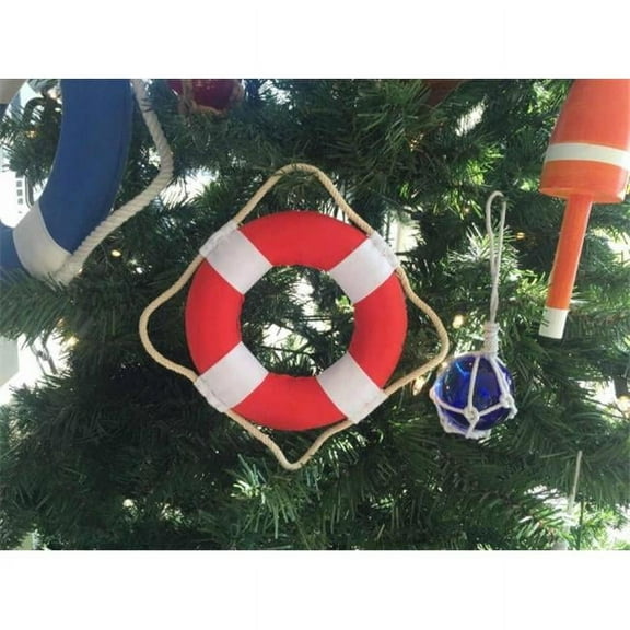 6 in. Vibrant Red Decorative Lifering with White Bands Christmas Ornament