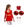 thumbnail image 2 of Kaerm Tenues d'Uniforme de Cheerleading pour Filles 4 Pcs Robe de Danse avec Couvre-Chef Pompons Chaussettes Ensemble Rouge 10, 2 of 7