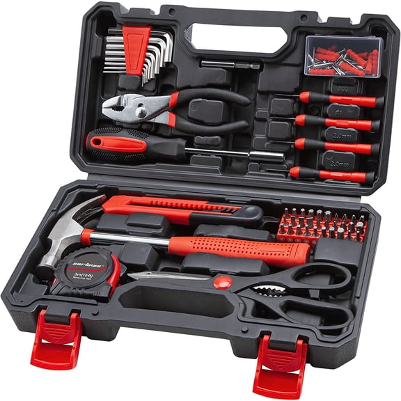 126-Piece Home Tool Set Kit, Basic Household Hand Tools with Storage Case, Red