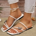 thumbnail image 4 of Xfvqtps Womens Slippers Large Size Simplicity Three Straps Butterfly Rhinestone Bling Shine Flat Bottomed Square Open Toe Breathable Comfortable Non-Slip Summer Casual Slippers White, 4 of 7