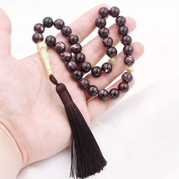 QQTDFG Prayer 33 Beads Islamic Rosary Misbaha Pray Tasbih 10 mm Coffee Beads Eid Gift-default