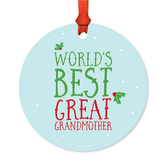 Metal Christmas Ornament, World's Best Great Grandmother, Holiday Mistletoe, Includes Ribbon and Gift Bag