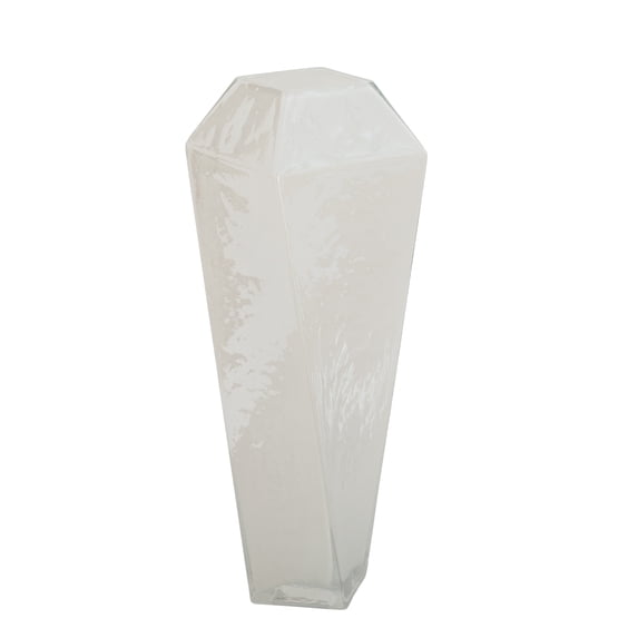 Decmode Contemporary 18 inch geometric cut white glass vase, White