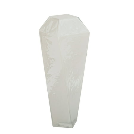 Glass Contemporary Vases - Decmode Contemporary 18 inch geometric cut white glass vase, White