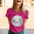 thumbnail image 2 of DGMIOCS Black and White Disco Ball Club Retro T-Shirt Women's Short Sleeve Casual Party T-Shirt Hot Pink M, 2 of 4