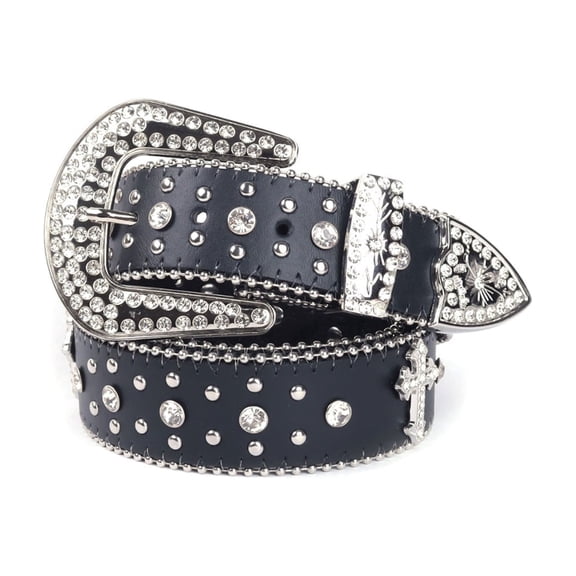 ESTRAPVIA Men's and Women's Western Belt Rhinestone Cross Design
