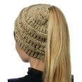 thumbnail image 2 of C.C BeanieTail Soft Stretch Cable Knit Messy High Bun Ponytail Beanie Hat, Confetti Latte, 2 of 4