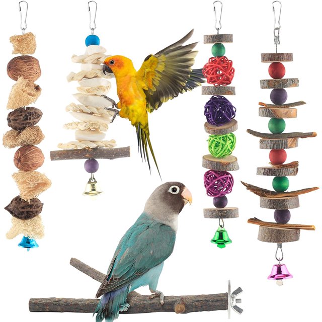 Juguetes para masticar pájaros, 5 paquetes de juguetes de madera natural para periquitos, jaula colgante para loros,conure, cacatúa, loro, agapornis, periquito ShuxiuWang 1327533084932