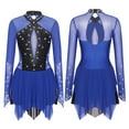 thumbnail image 5 of iiniim Women's Figure Ice Skating Dress Shiny Rhinestones Ballet Roller Skating Lyrical Dancewear Blue XXL, 5 of 7