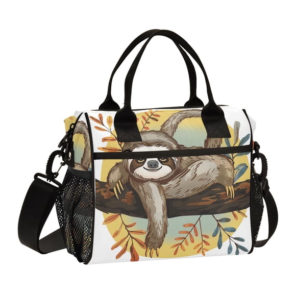 ALAZA Sloth on Branch Insulated Lunch Bag Reusable Tote Box Adjustable Shoulder Strap for Work Picnic