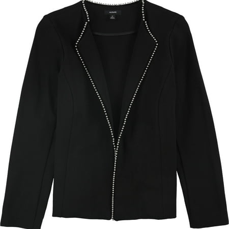 Alfani Womens Beaded Edge Blazer Jacket, Black, Petite, 12P