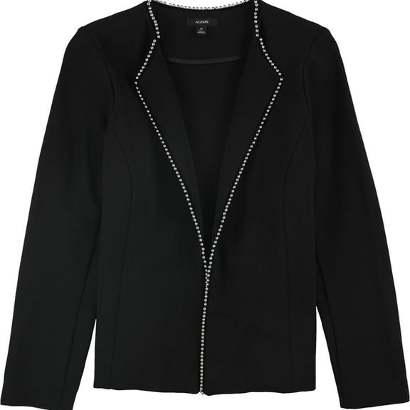 Alfani Womens Beaded Edge Blazer Jacket, Black, Petite, 12P