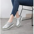 thumbnail image 3 of kkdom Women's Platform Lace-Up Brogue Wingtips Square Toe Oxfords Shoes for ladis Women Silver Size 7, 3 of 5