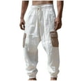 thumbnail image 2 of Yusimy Men's Elastic Waist Cargo Pants Contrast Pockets Drawstring Cuffs Casual Beachwear Comfortable Fit, 2 of 6
