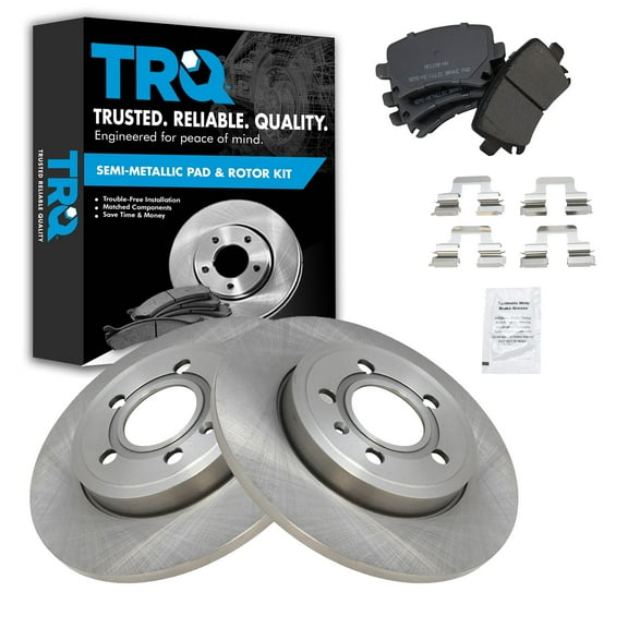TRQ Rear Brake Pad & Rotor Kit Brake Pads Brake Rotor Semi-Metallic Fits Select 2006-2009 Audi A4 A4 Quattro