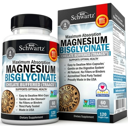 Magnesium Bisglycinate 100% Chelate No-Laxative Effect. Maximum Absorption & Bioavailability, Fully Reacted & Not Buffered. Sleep, Energy, Anxiety, Leg Cramps, Headaches. Non-GMO Project (Best Medicine For Sleep Anxiety)