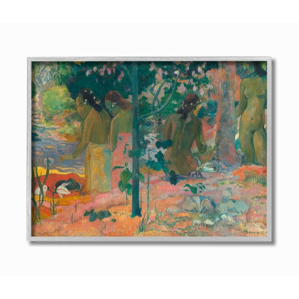 Stupell Industries Forest Pond Native Figures Classic Painting Gray Framed Art Print Wall Art, 11x14, by Paul Gauguin