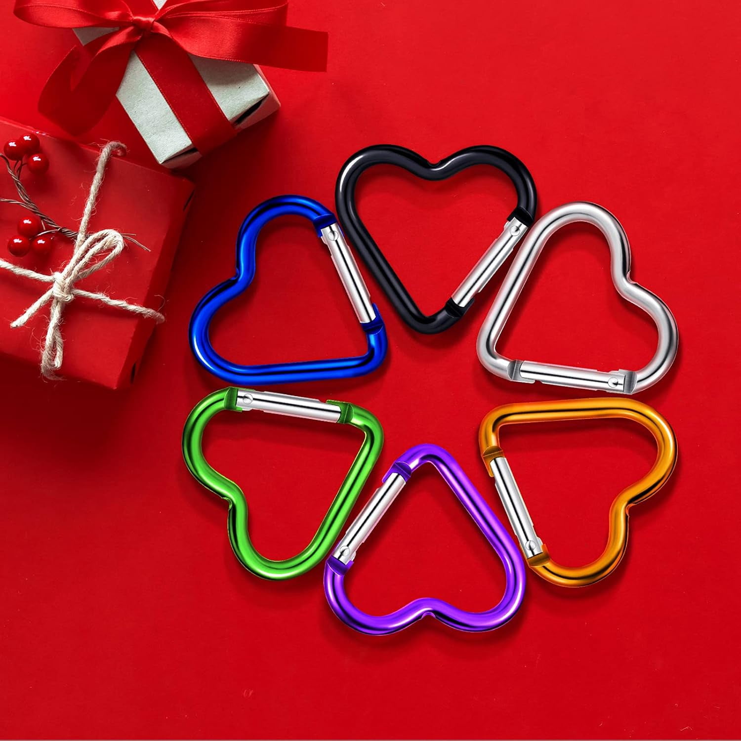 20Pcs/100Pcs Heart Shape Keychain Clip Aluminum Alloy Carabiner Keychain Clip Spring Snap Hook
