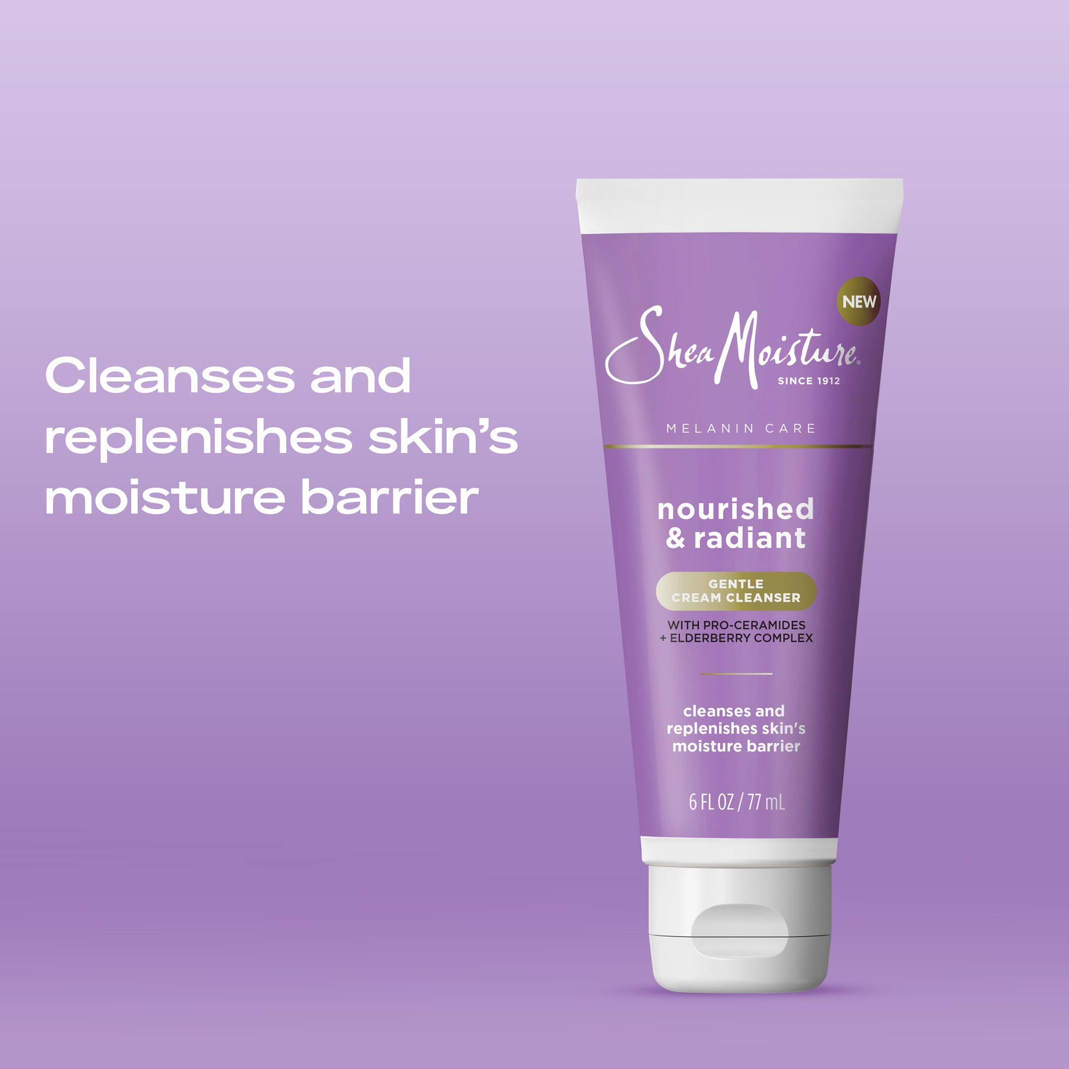 SheaMoisture Melanin Care Cream Cleanser with Pro-Ceramides + Elderberry Complex All Skin, 6 oz