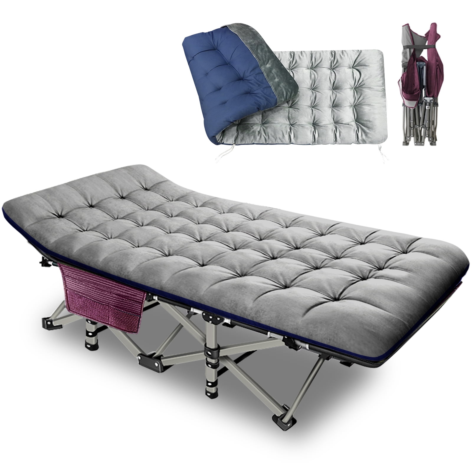 Burgundy cot+gray mattress