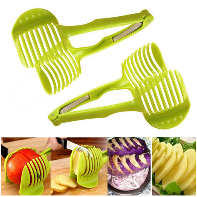 2PCSMejorUtensiliosTomateRebanadorLimónCortadorMultiusoBolsilloRedondoPinzas Para FrutasPlásticoCebollaSoporteFácilRebanarKiwiFrutaVerdurasHerramientasCocinaAyudante De CorteAparatosHerramienta