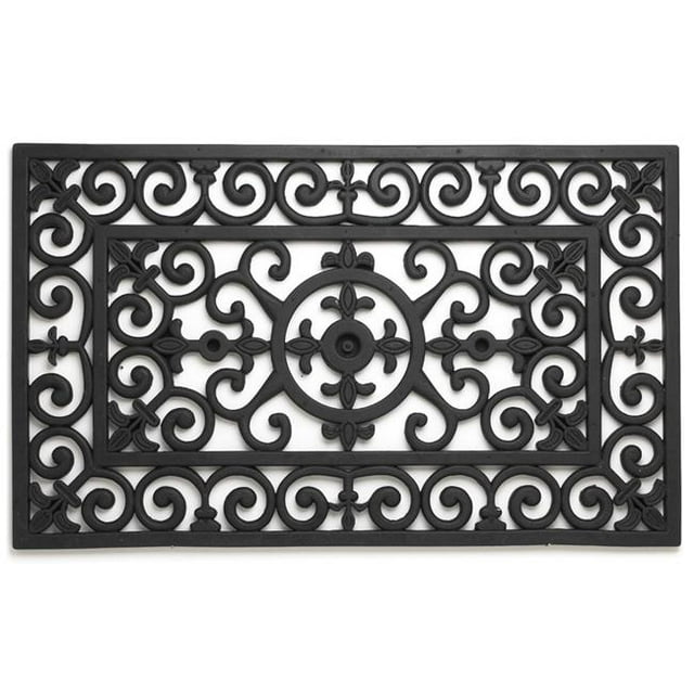 Abbott Collections AB-35-RUBBER-461 18 x 30 in. Fleur De Lys Doormat, Black