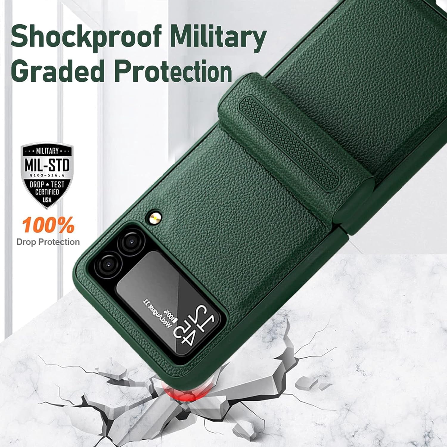 Compatible Samsung Z Flip 3 5G Case with Hinge Protection Screen Protector,All Around Protection Ultra Thin PU Leather+PC Case Galaxy Z Flip 3 Case for Samsung Flip 3 Phone Case Cute– Green