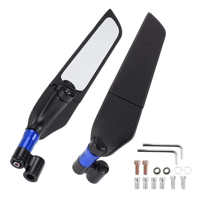 Espejos retrovisores universales ajustables para motocicleta Unique Bargains, espejo lateral retrovisor de aluminio aleado, 1 juego negro azul M8/M10 forma poligonal