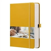 EMSHOI College Ruled Notebook - 256 Numbered Pages A5 Lined Journal, 120gsm Thick Paper, 16 Perforated Pages, Faux Leather Hardcover, Inner Pocket, 5.75'' X 8.38''-Yellow