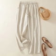 thumbnail image 2 of Lmnyox Summer Wide Leg Capris for Women Flowy Drawstring Cotton Linen Crop Pants Loose Casual Capris with Pocket, 2 of 7