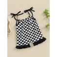 thumbnail image 2 of Suealasg Baby Girl Clothes 3 6 12 18 24 Months Sleeveless Summer Romper Overalls Tie-Up Spaghetti Straps Checkerboard Print Bodysuit Jumpsuit, 2 of 6