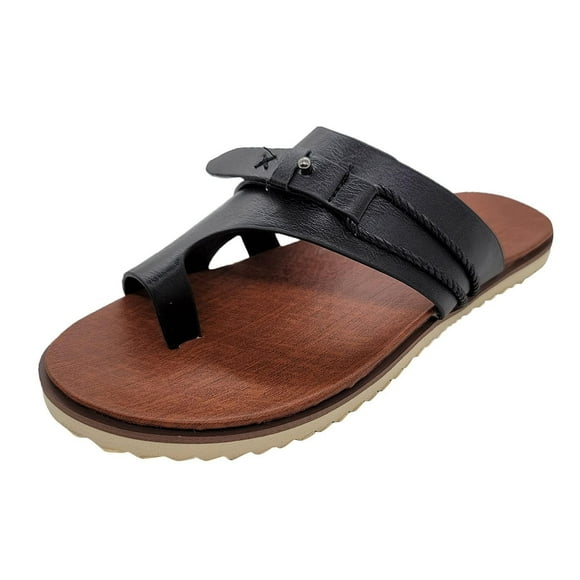hopeusnice Clearance Women's Faux Leather Sandals Comfortable Adjustable Open Clip Toe Summer Flip Flops Flat Slippers Slip On Sole Beach Shoes Black 40