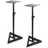 Sonos Speaker Stand Pair of Sound Play 1 and 3 Holder - Telescoping Height Adjustable from 26” - 52” Inch High Heavy Duty Three-point Triangle Base w/ Floor Spikes and 9” Square Platform