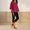 Wine 07, variant on Karymi Shirts for Women 2-Piece Linen Blend Outfit, Crew Neck 3/4 Sleeve Loose Top Solid Cropped Capri Leggings with Cutout Detail, Casual Set Blouses for Women