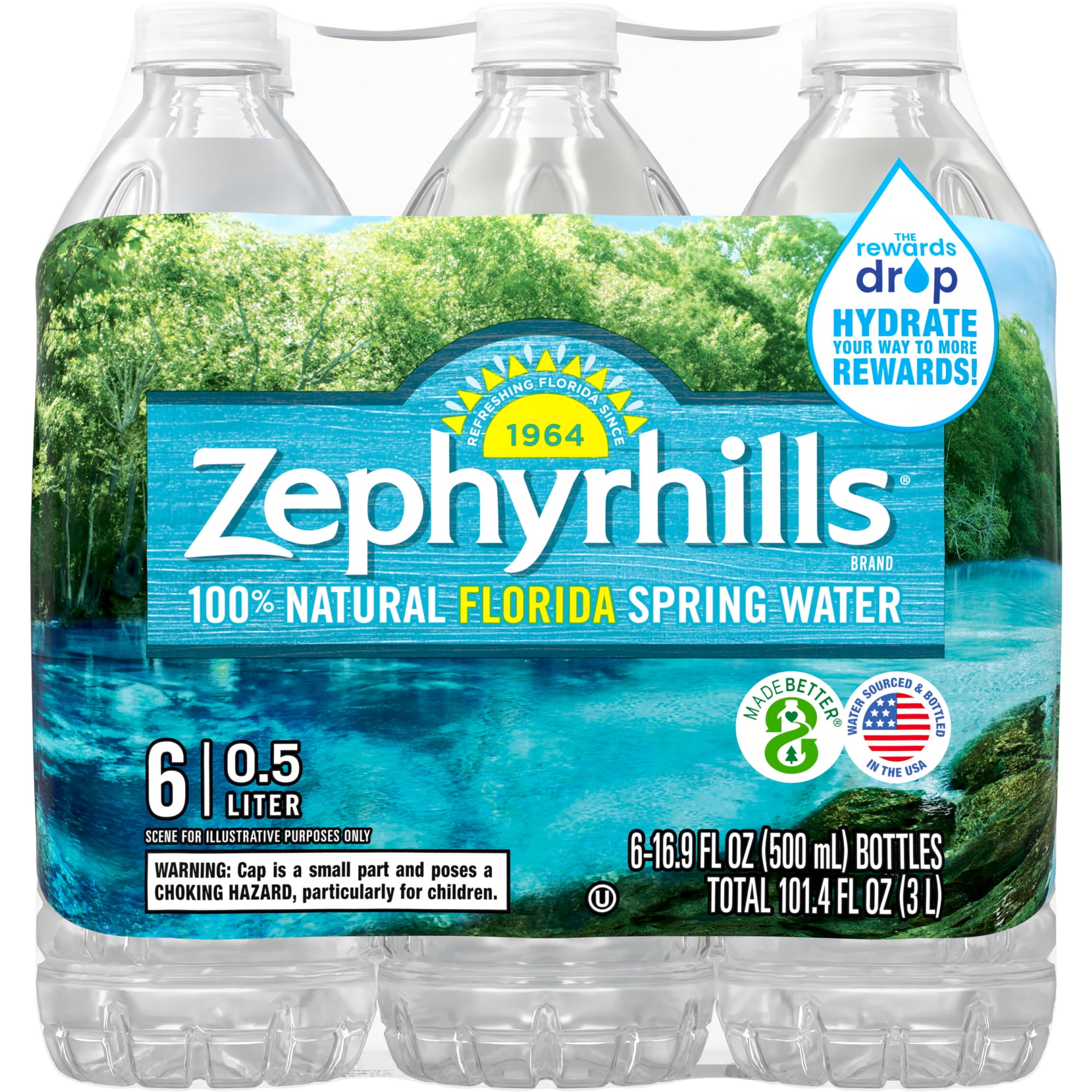 Zephyrhills Natural Florida Spring Water Beach Pack, Half Liter, 6 Count