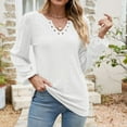 thumbnail image 4 of Perfectbot Womens Fall Tops Dressy Casual V Neck Eyelet Tunic Shirts Ruched Puff Sleeve Work Blouse, 4 of 6