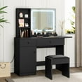 thumbnail image 7 of Makeup Vanity Desk with Mirror and LED Lights, Vanity Table with Charging Station, Drawers, Shelves, Cabinet & Upholstered Stool, Adjustable Lighting, 7 of 7