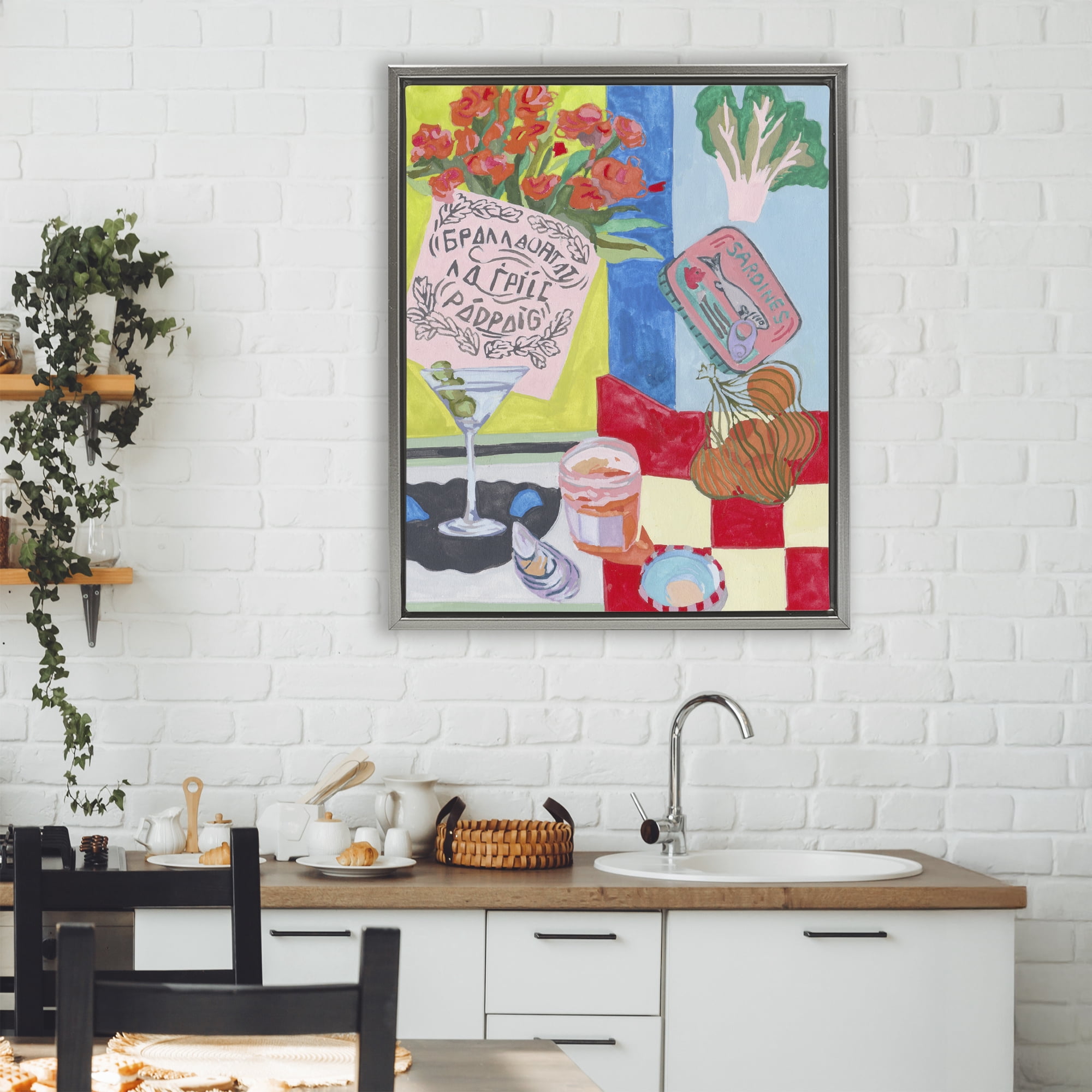 Stupell Industries Kitchen Checkered Still Life Gray Framed Floater Canvas Wall Art, design by Melissa Wang