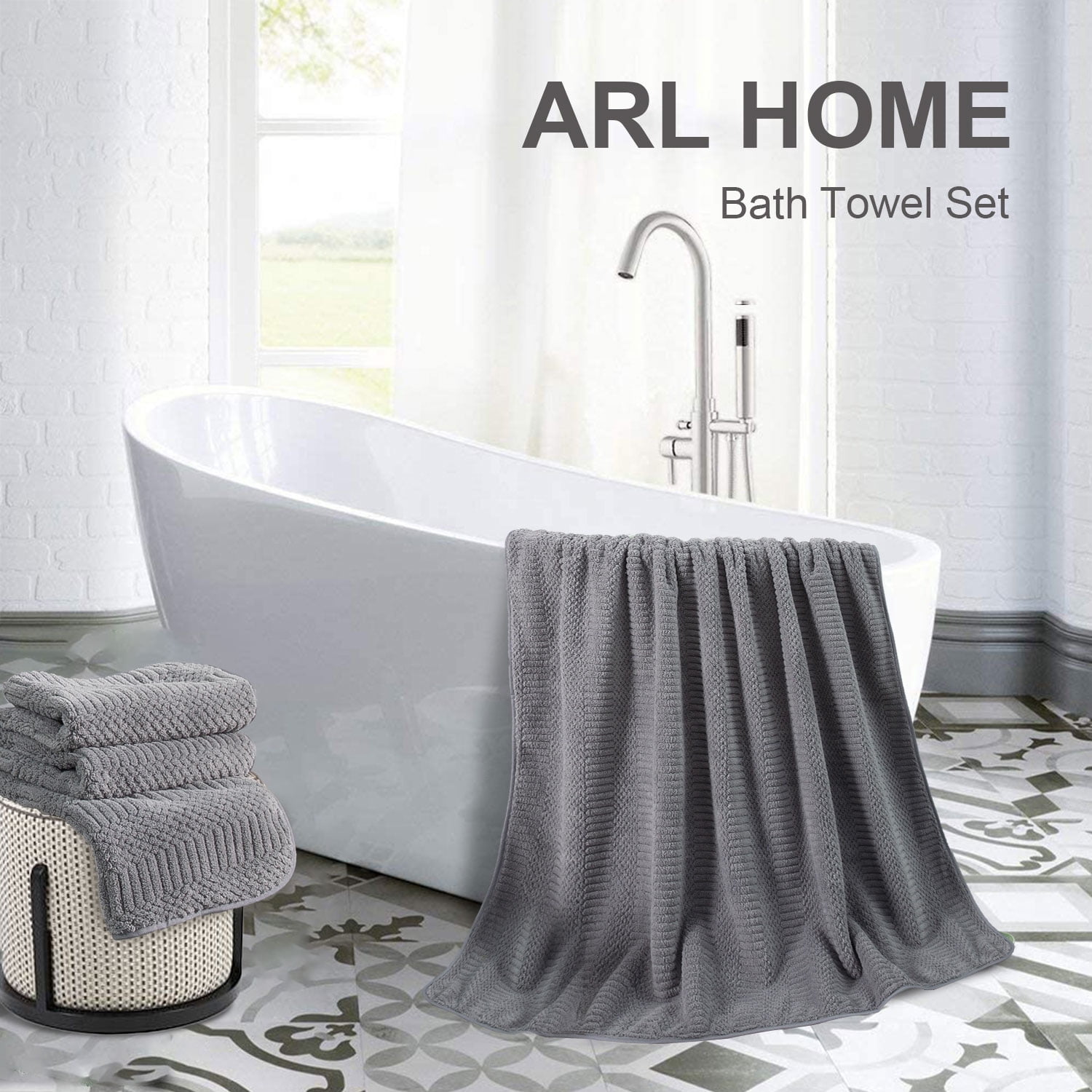 Beartech 4 Piece Microfiber Bath Towel Set,700GSM Family-sized Towel Set ,Quick Dry & Less Lint,Highly Absorbent,Ultra Soft Shower Towel For Bathroom Hotel-Dark Gray