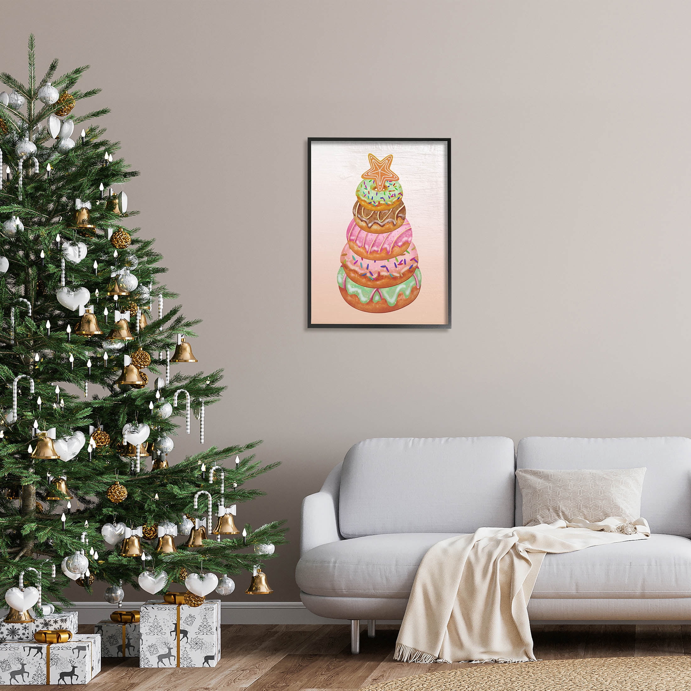 Seasonal Sweets Stacked Donuts Holiday Graphic Art Black Framed Art Print Wall Art