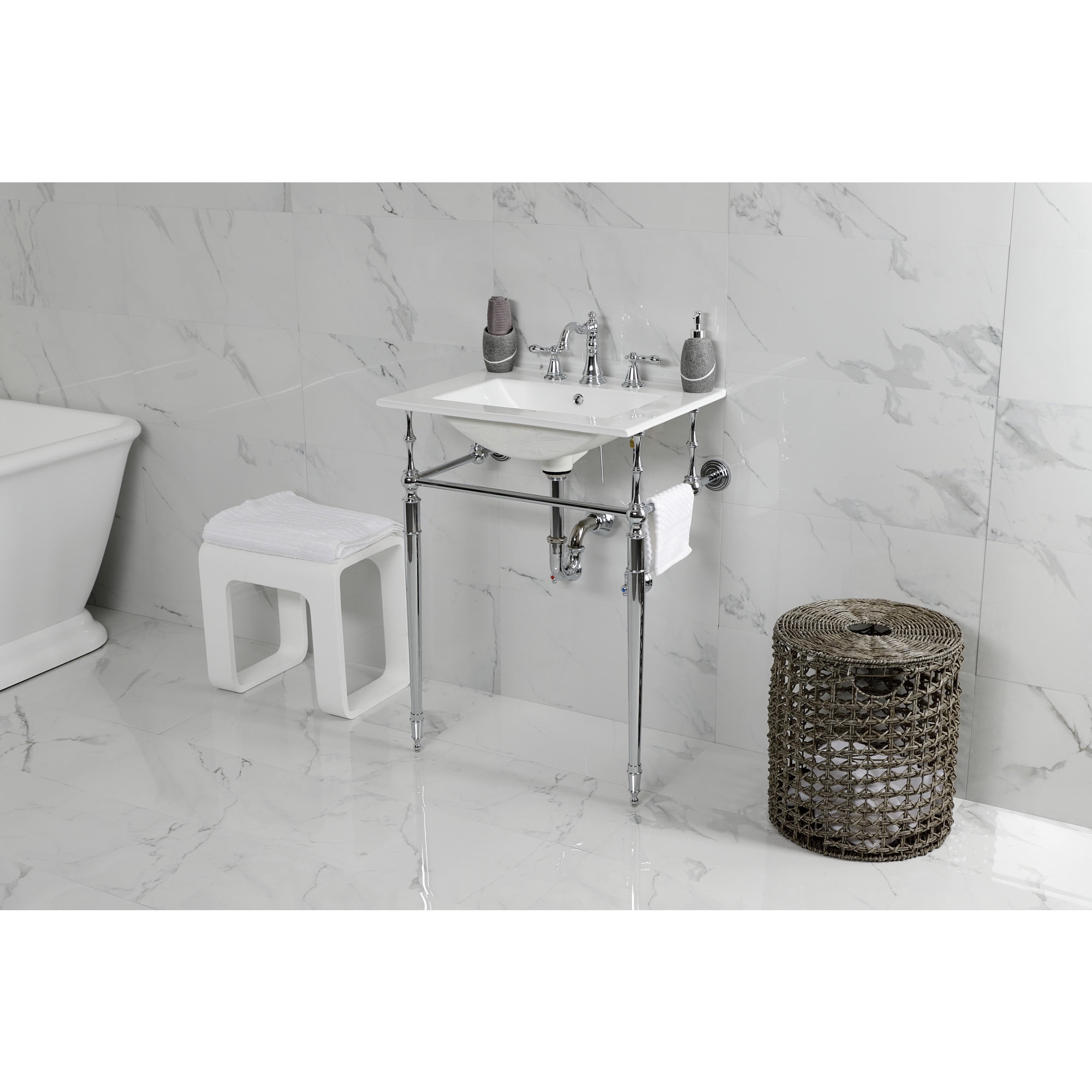 Kingston Brass FSC1971AL English Classic Two-Handle 3-Hole Deck Mount Widespread Bathroom Faucet with Pop-Up Drain in Polished Chrome