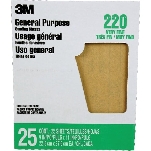 3M Pro Pak Paint And Rust Removal Sanding Sheets - 220 Grit Sandpaper - 25 Pack