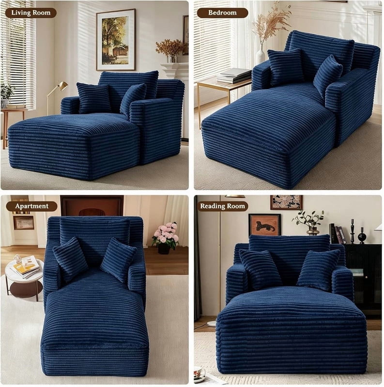 Indoor Single Chaise Lounge Sofa Chair, Modern Corduroy Upholstery Sleeper Bed Lounger Sofa Chair for Living Room,Office,Apartment, 39.4''x65.4''
