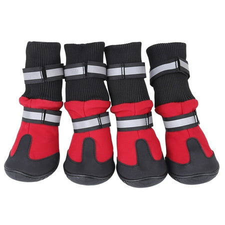 4pcs set Waterproof Pet Dog Shoes Anti Slip Protective Boots for Large Dogs Red L Wuuuyi