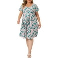 thumbnail image 2 of GRACE & GRANDEUR Women's Plus Size Crew Neck Short Sleeves Floral Pleated Summer Midi Dress 2X Pink Green, 2 of 6