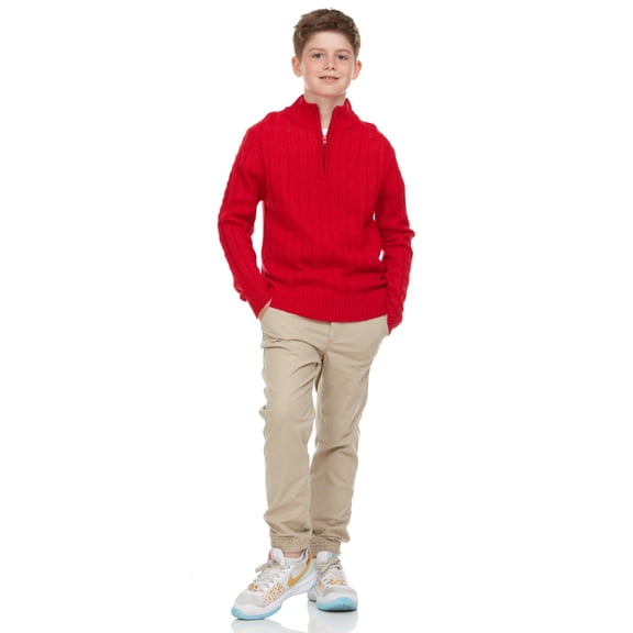 Sezzit Boys Quarter Zip Cable Knit Sweater – Warm Pullover for School, Holidays, Fall & Winter